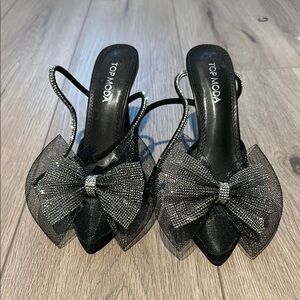 Top Moda Black Bow Women's Shoes